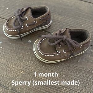 Baby dark brown Sperry shoes. Size 1 months.